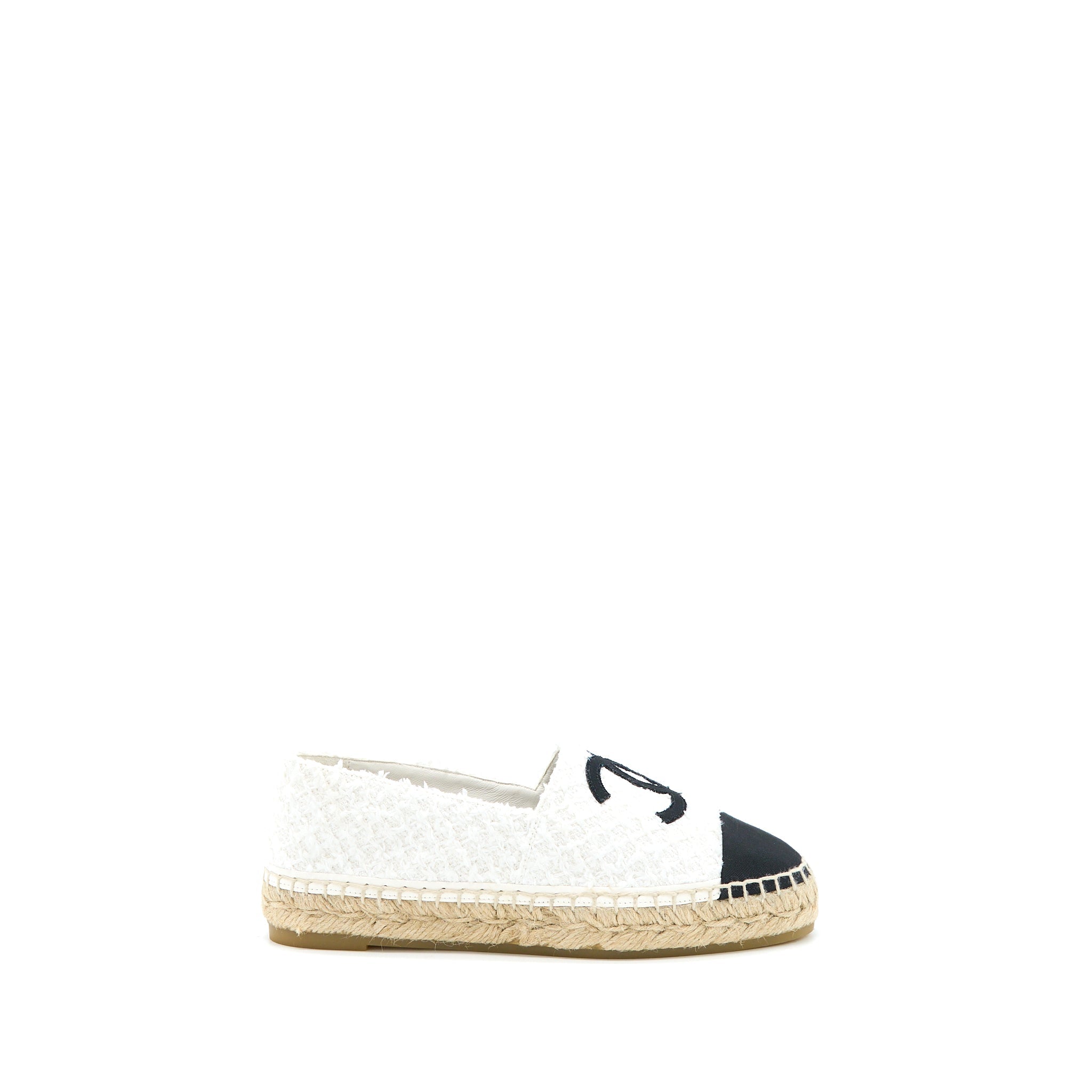 CHANEL ESPADRILLES COTTON/TWEED WHITE/BLACK