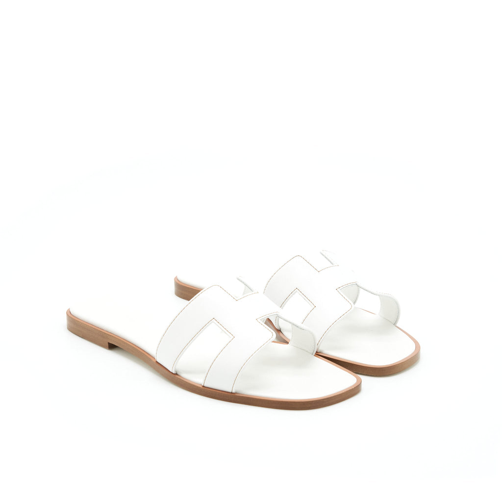 HERMES ORAN SANDALS BOX LEATHER BLANC
