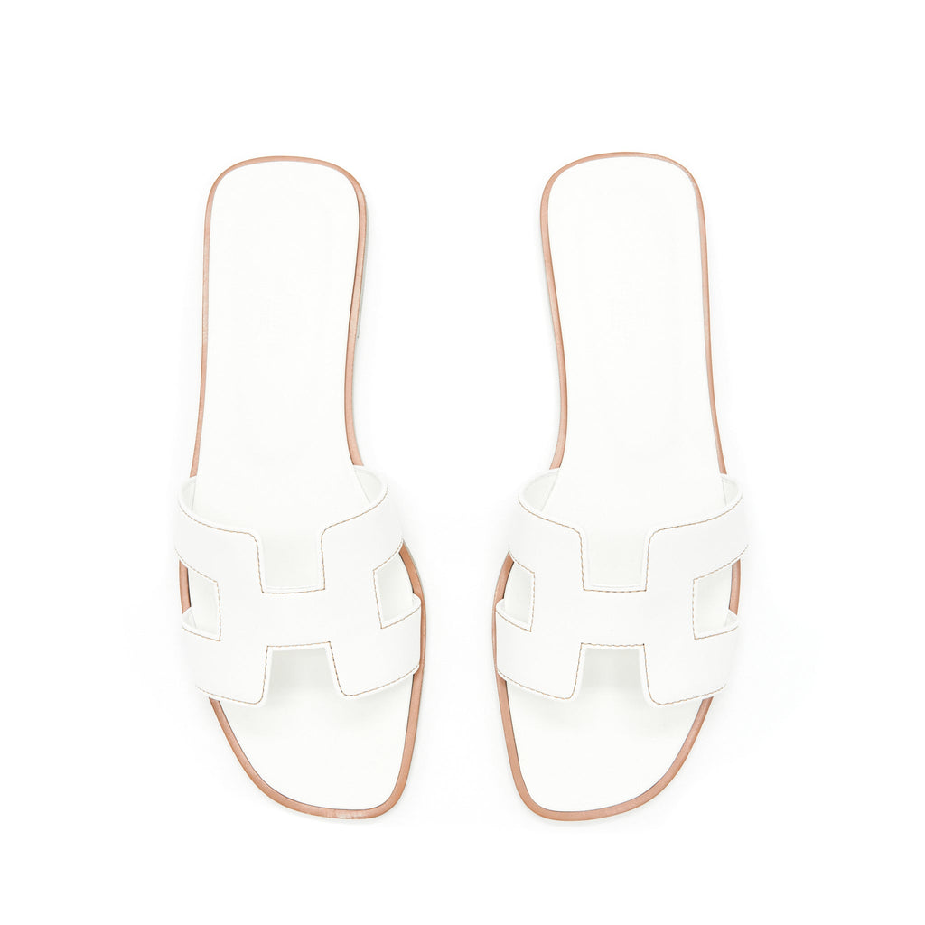 HERMES ORAN SANDALS BOX LEATHER BLANC