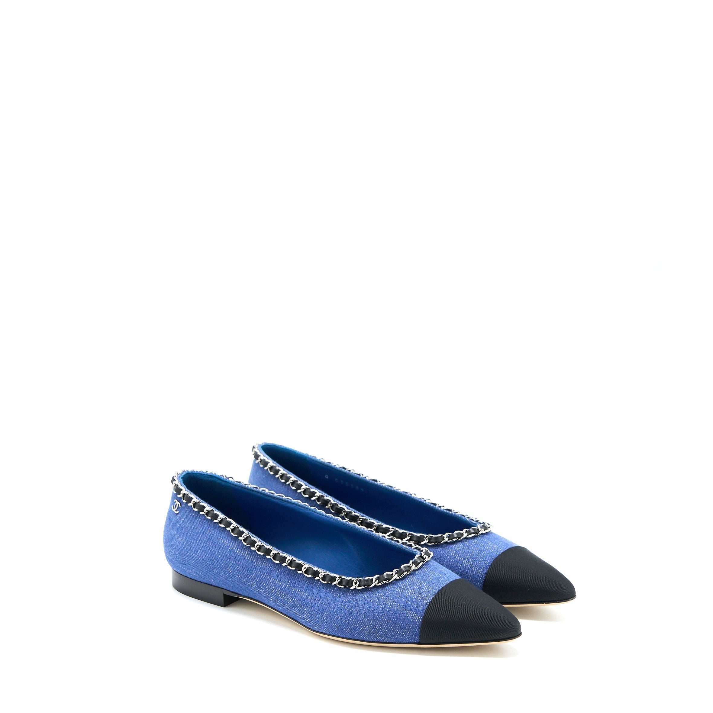 CHANEL FLAT SHOES DENIM BLUE/BLACK SHW