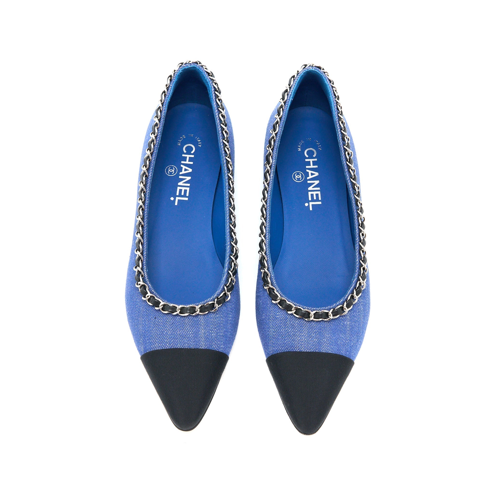 CHANEL FLAT SHOES DENIM BLUE/BLACK SHW