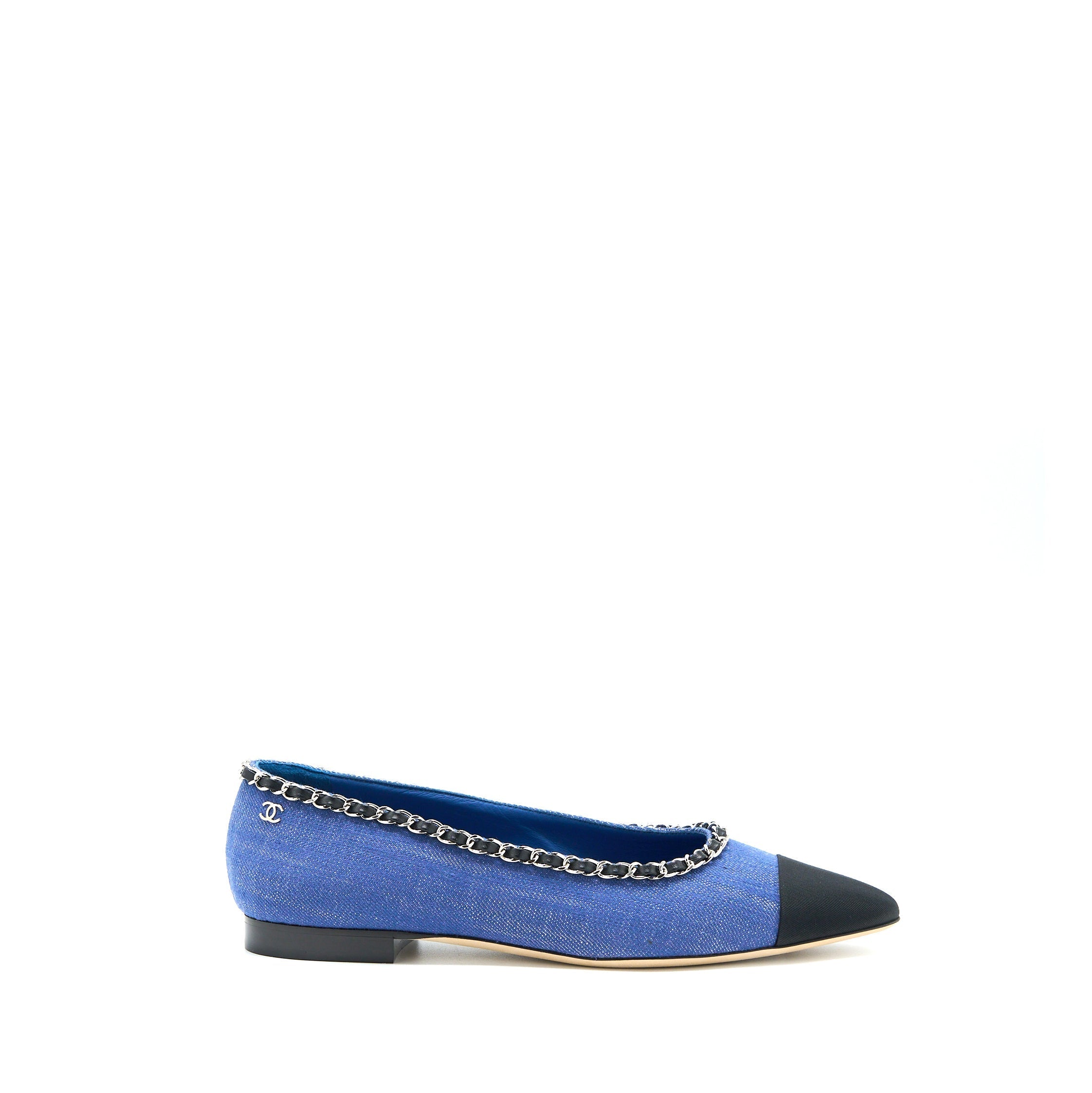 CHANEL FLAT SHOES DENIM BLUE/BLACK SHW