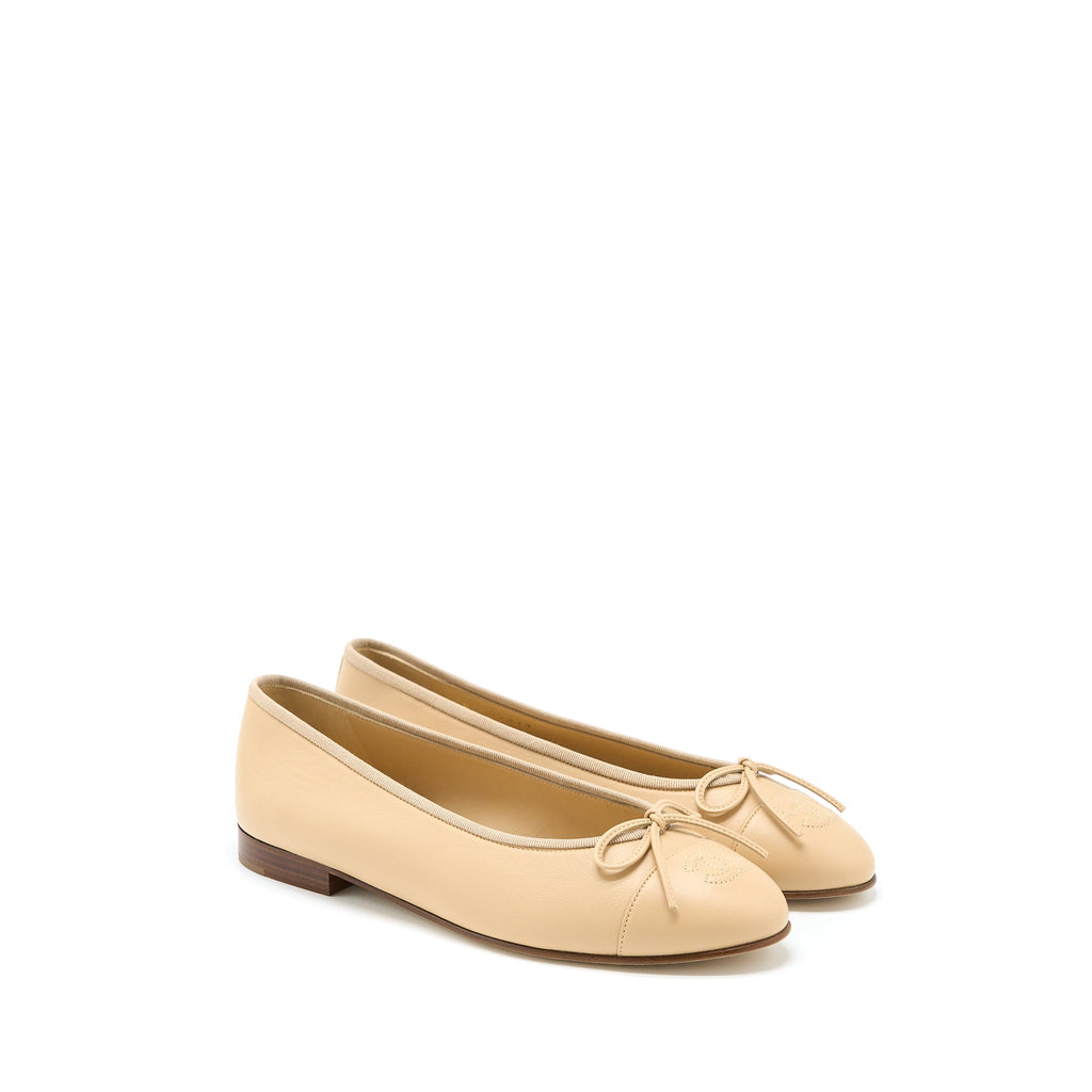 CHANEL BALLERINA FLAT SHOES LAMBSKIN BEIGE