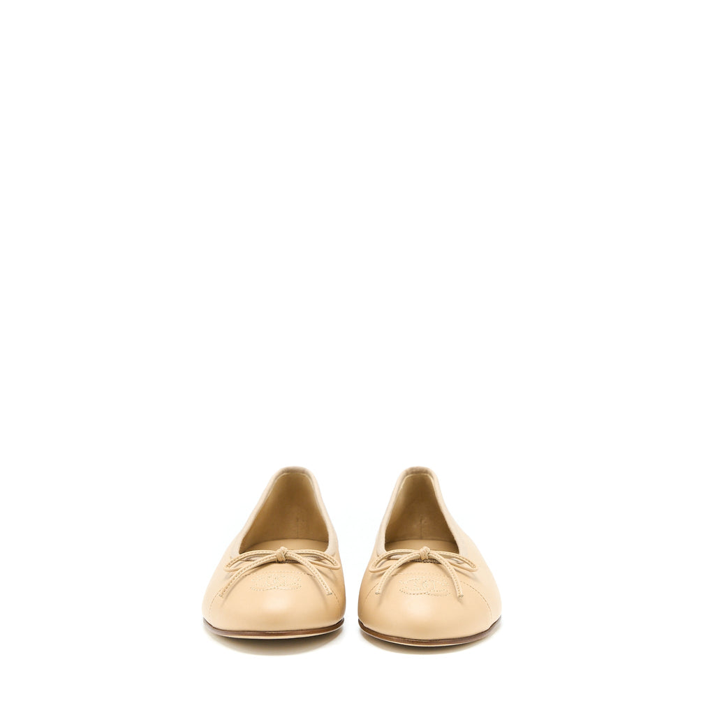 CHANEL BALLERINA FLAT SHOES LAMBSKIN BEIGE