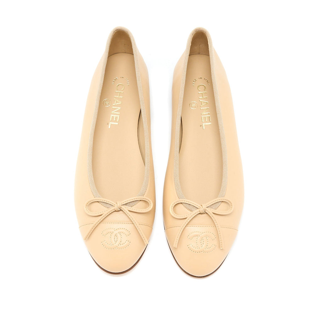 CHANEL BALLERINA FLAT SHOES LAMBSKIN BEIGE