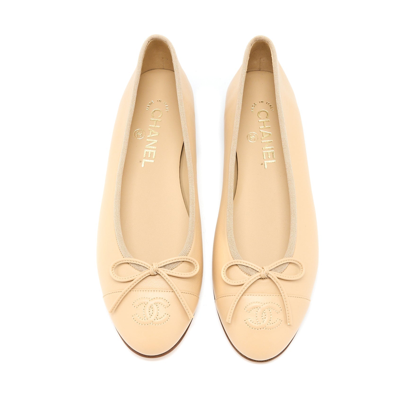CHANEL BALLERINA FLAT SHOES LAMBSKIN BEIGE