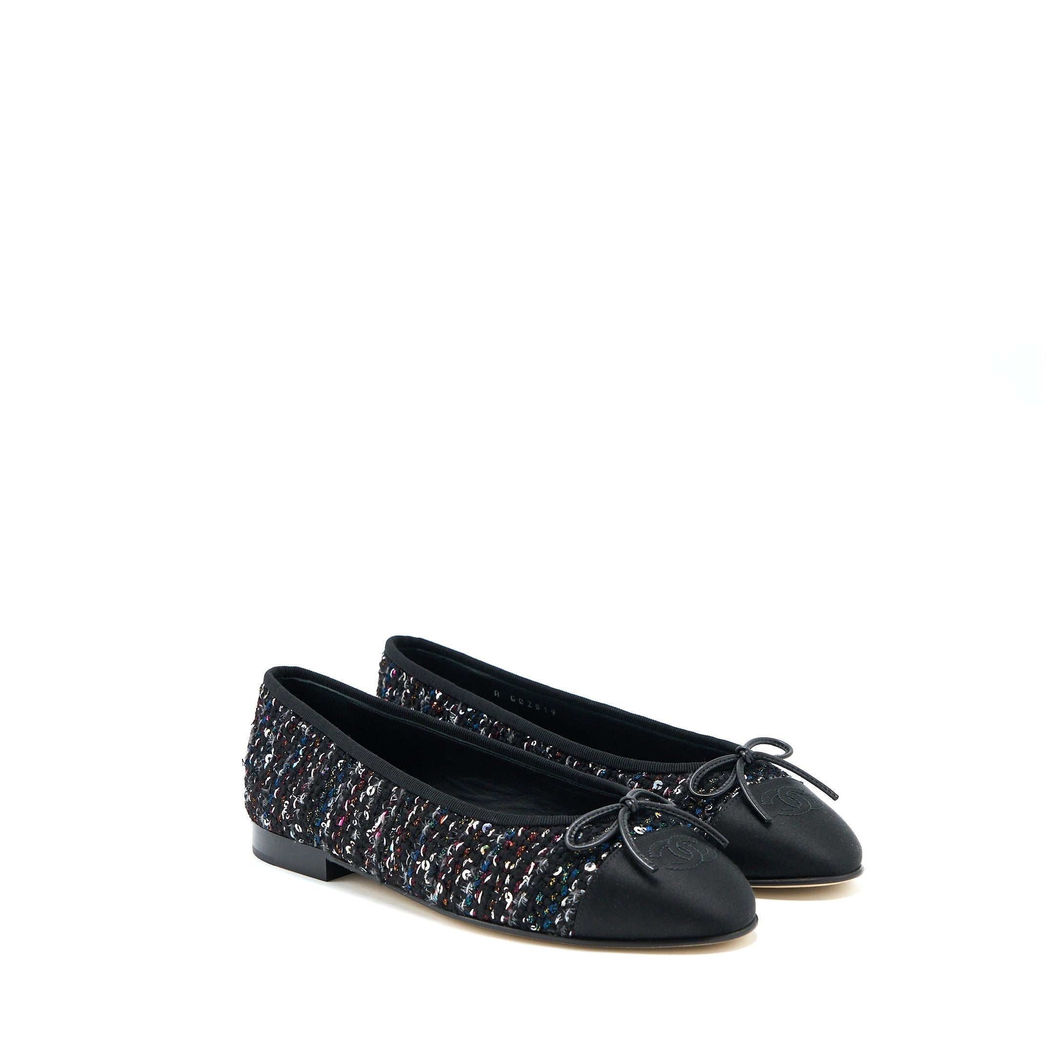 CHANEL BALLERINA FLAT SHOES TWEED/SATIN BLACK/MULTICOLOUR