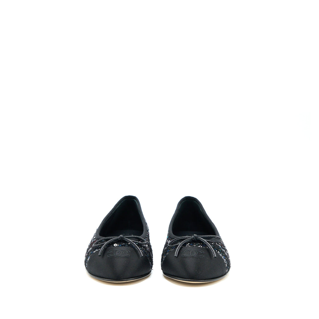 CHANEL BALLERINA FLAT SHOES TWEED/SATIN BLACK/MULTICOLOUR