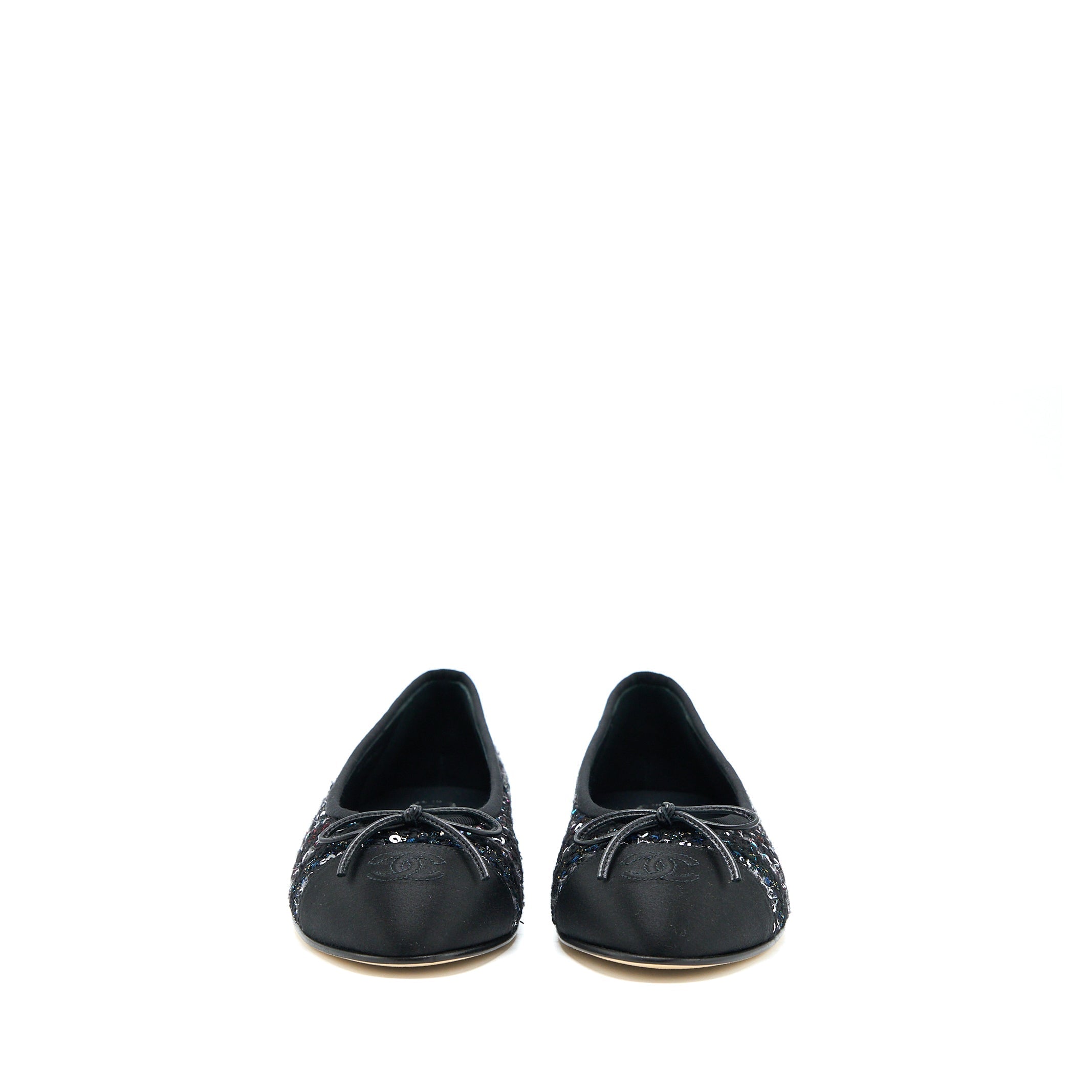 CHANEL BALLERINA FLAT SHOES TWEED/SATIN BLACK/MULTICOLOUR