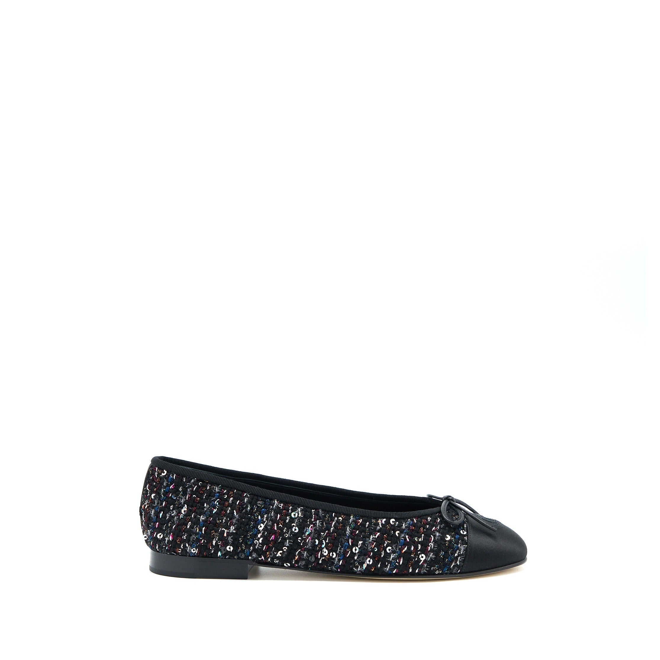 CHANEL BALLERINA FLAT SHOES TWEED/SATIN BLACK/MULTICOLOUR