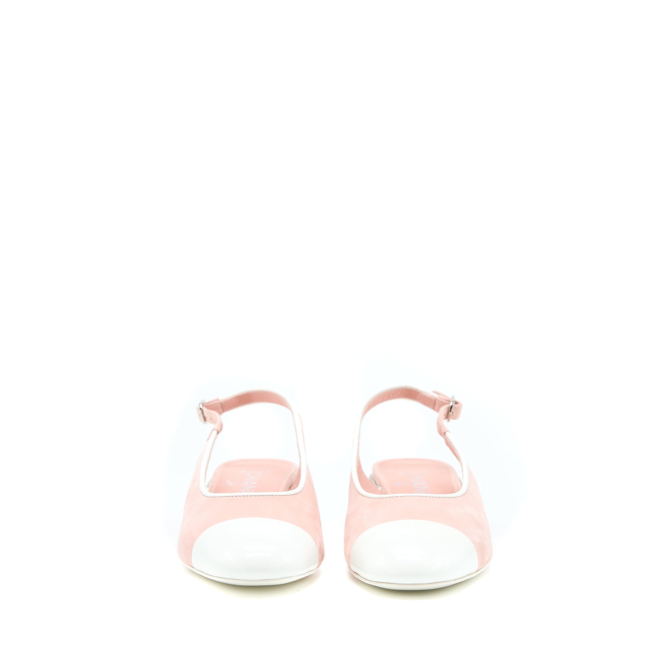 CHANEL SLINGBACK HEEL SUEDE/PATENT PINK/WHITE SHW