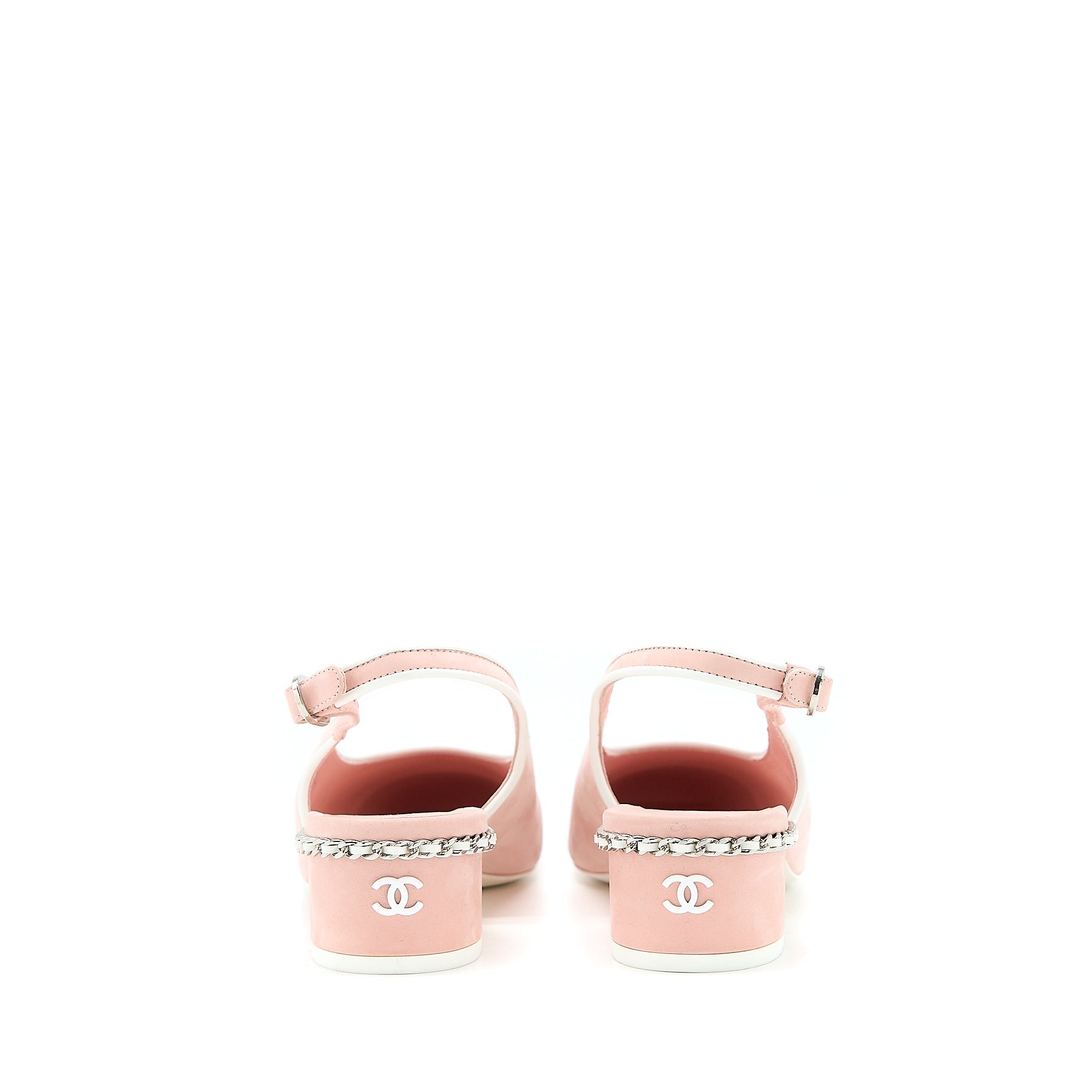 CHANEL SLINGBACK HEEL SUEDE/PATENT PINK/WHITE SHW