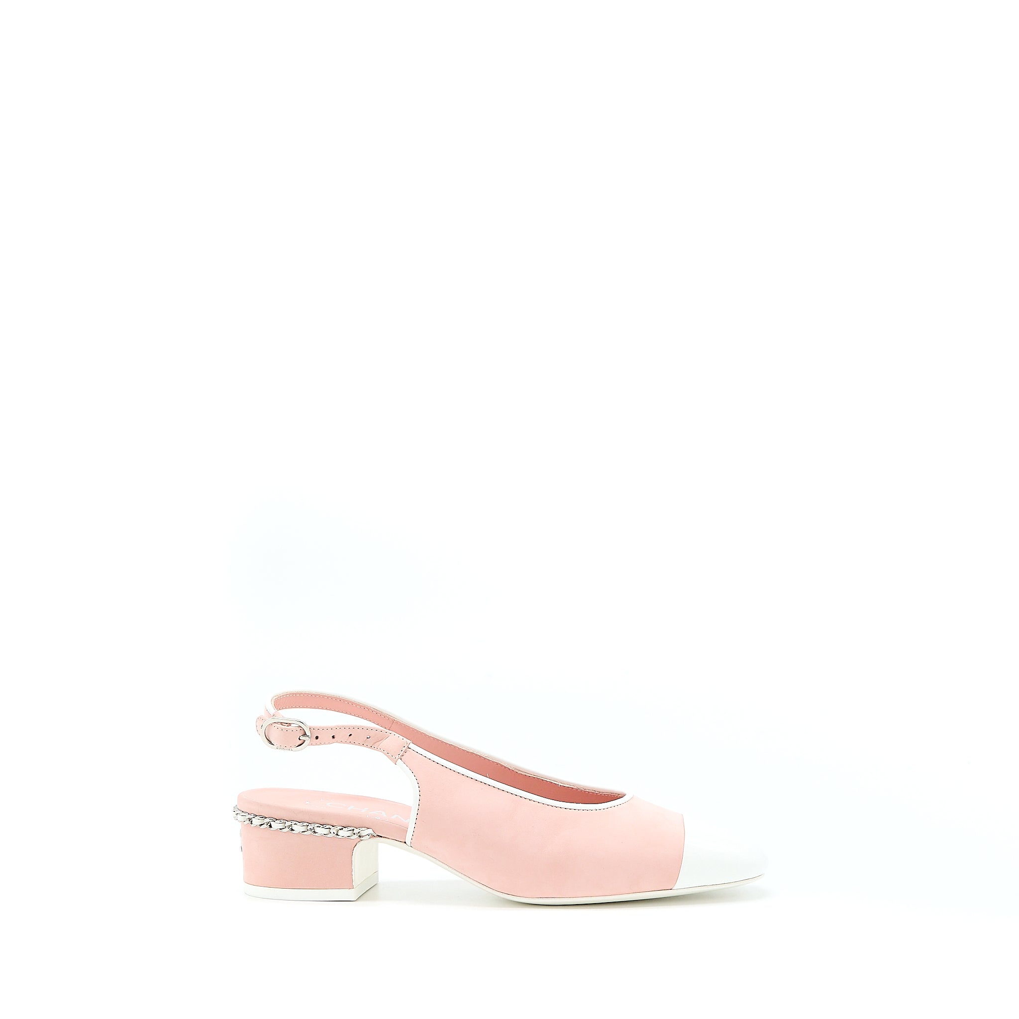CHANEL SLINGBACK HEEL SUEDE/PATENT PINK/WHITE SHW