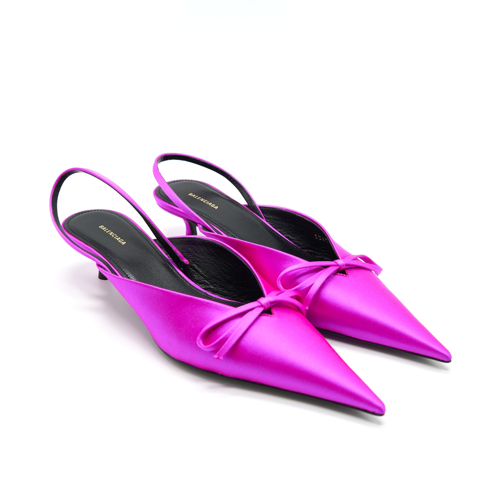 BALENCIAGA KNIFE BOW-EMBELLISHED SATIN SLINGBACK PUMPS