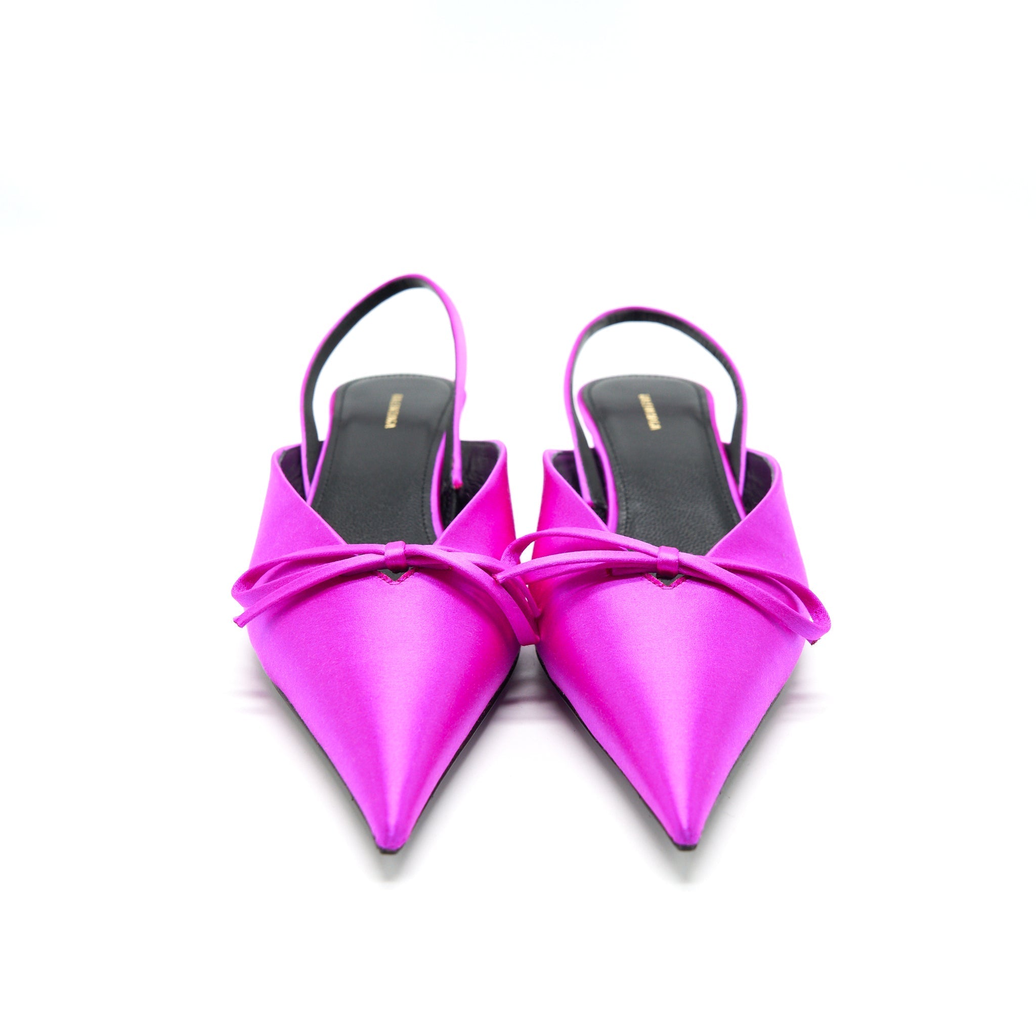 BALENCIAGA KNIFE BOW-EMBELLISHED SATIN SLINGBACK PUMPS