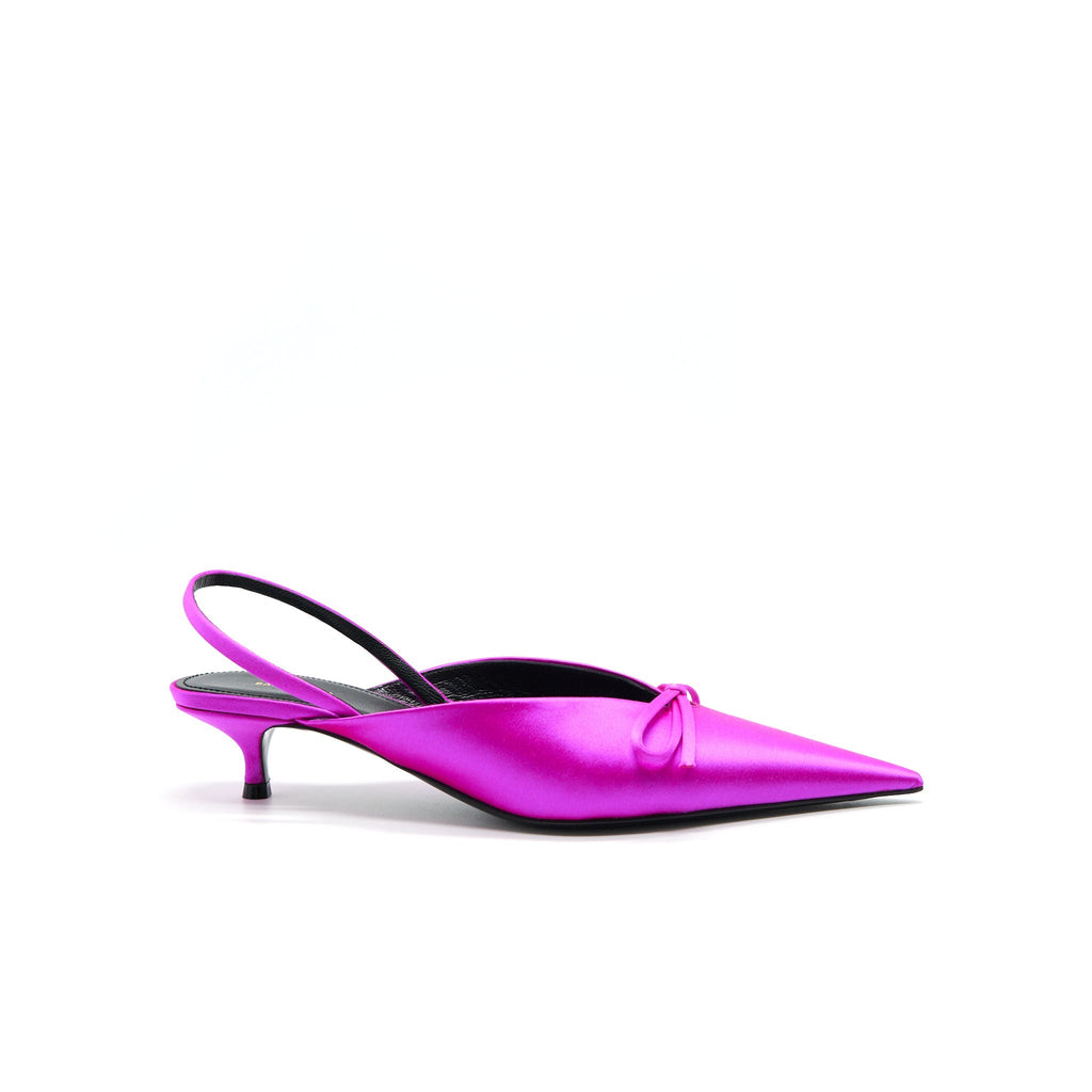 BALENCIAGA KNIFE BOW-EMBELLISHED SATIN SLINGBACK PUMPS