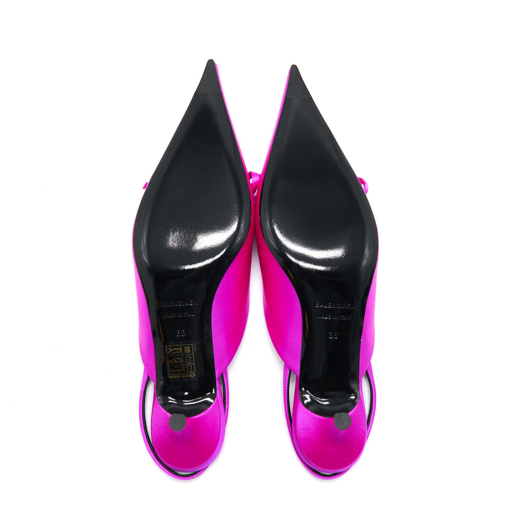 BALENCIAGA KNIFE BOW-EMBELLISHED SATIN SLINGBACK PUMPS