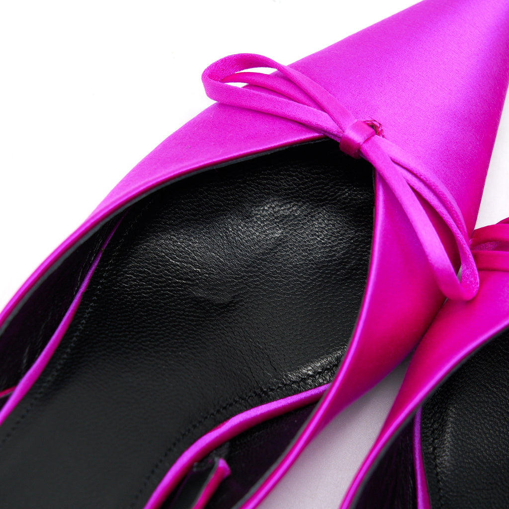 BALENCIAGA KNIFE BOW-EMBELLISHED SATIN SLINGBACK PUMPS