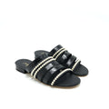 CHANEL LEATHER AND PEARL SANDAL BLACK