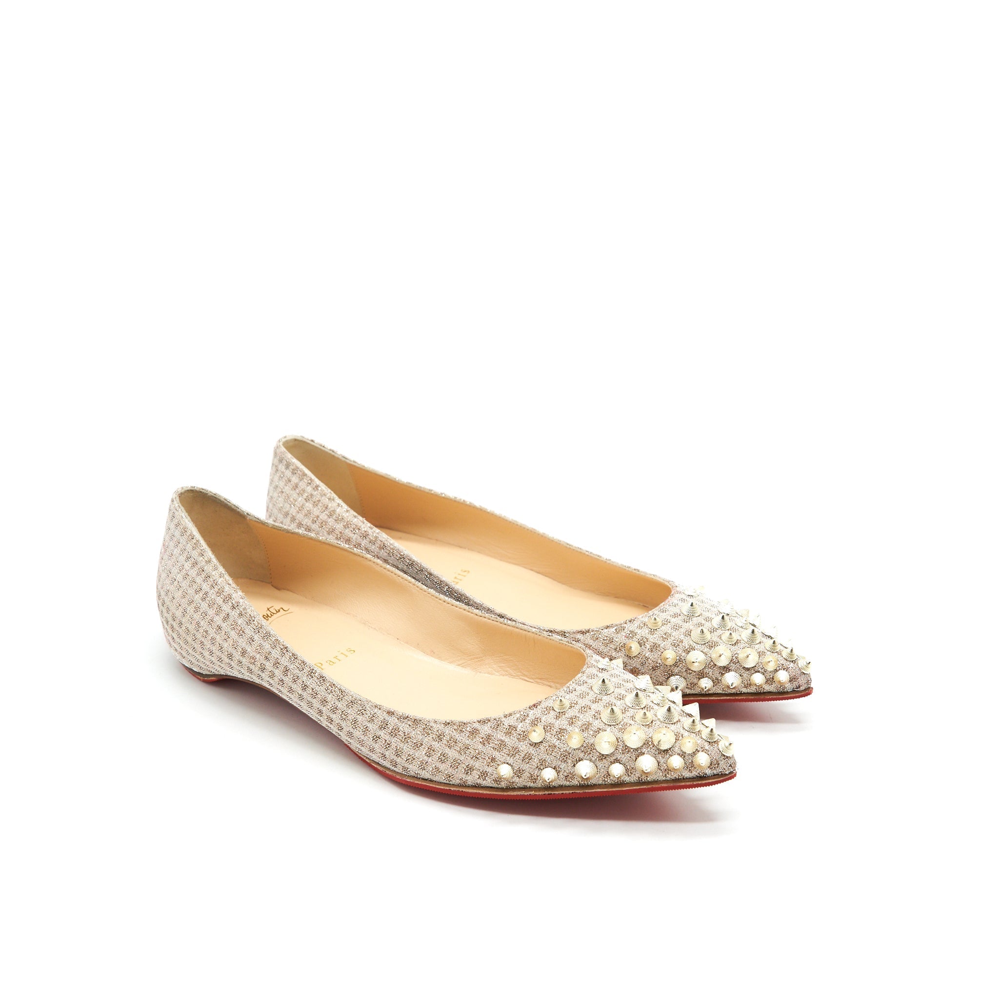 CHRISTIAN LOUBOUTIN SPIKYSHELL FLAT NUDE/ WHITE GOLD