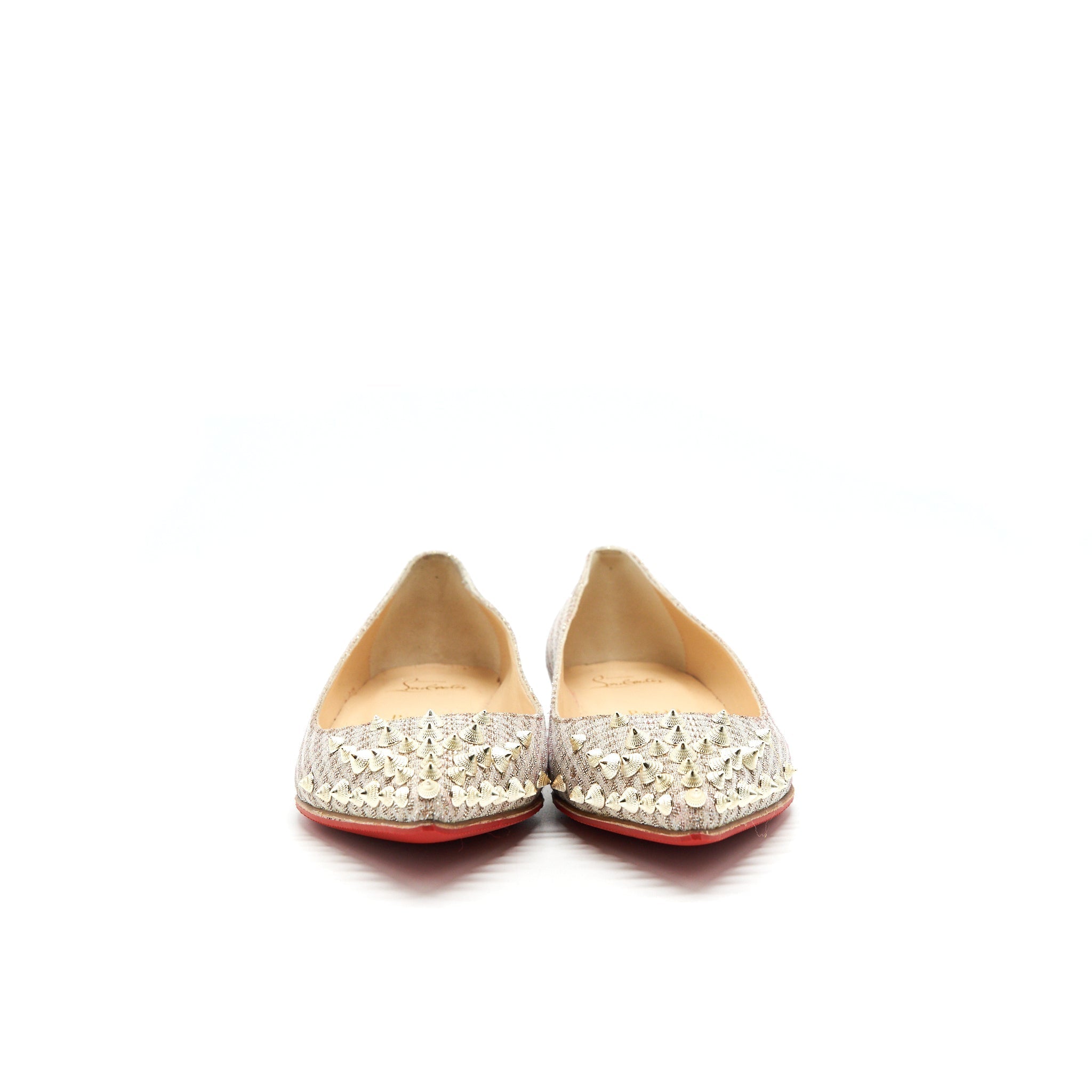 CHRISTIAN LOUBOUTIN SPIKYSHELL FLAT NUDE/ WHITE GOLD