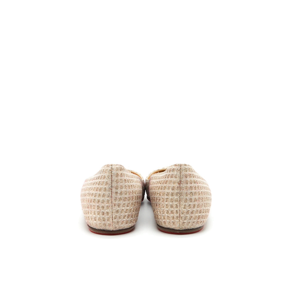 CHRISTIAN LOUBOUTIN SPIKYSHELL FLAT NUDE/ WHITE GOLD