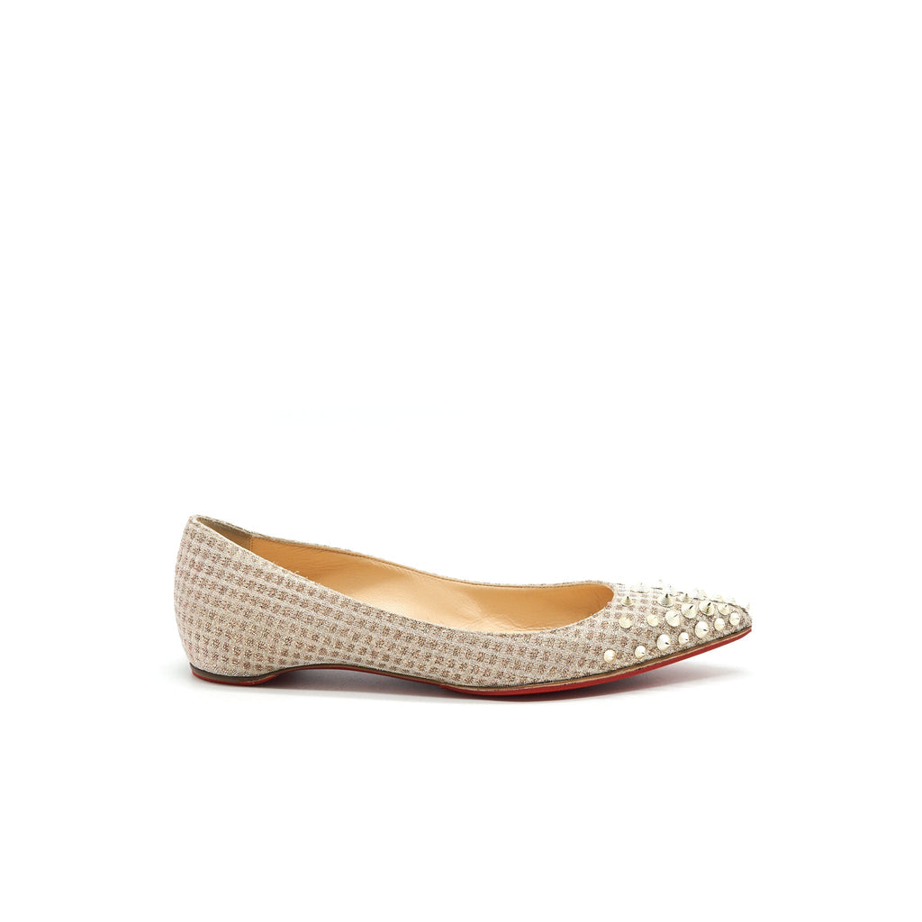 CHRISTIAN LOUBOUTIN SPIKYSHELL FLAT NUDE/ WHITE GOLD