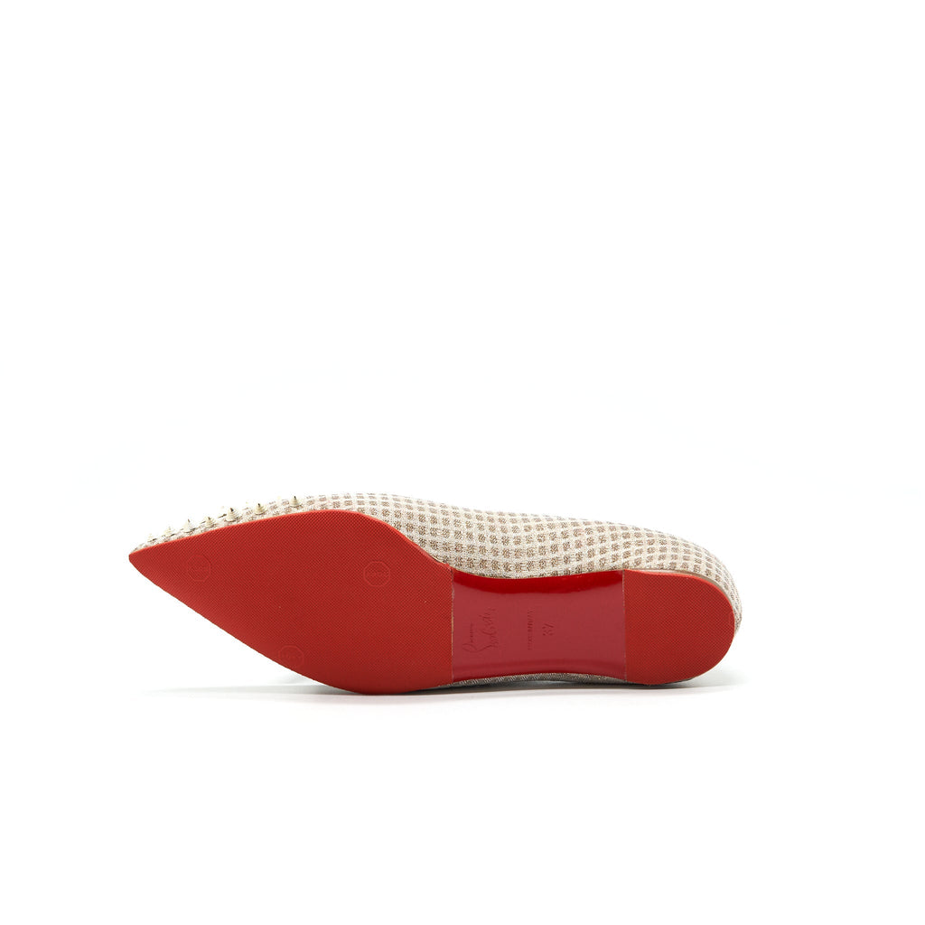 CHRISTIAN LOUBOUTIN SPIKYSHELL FLAT NUDE/ WHITE GOLD