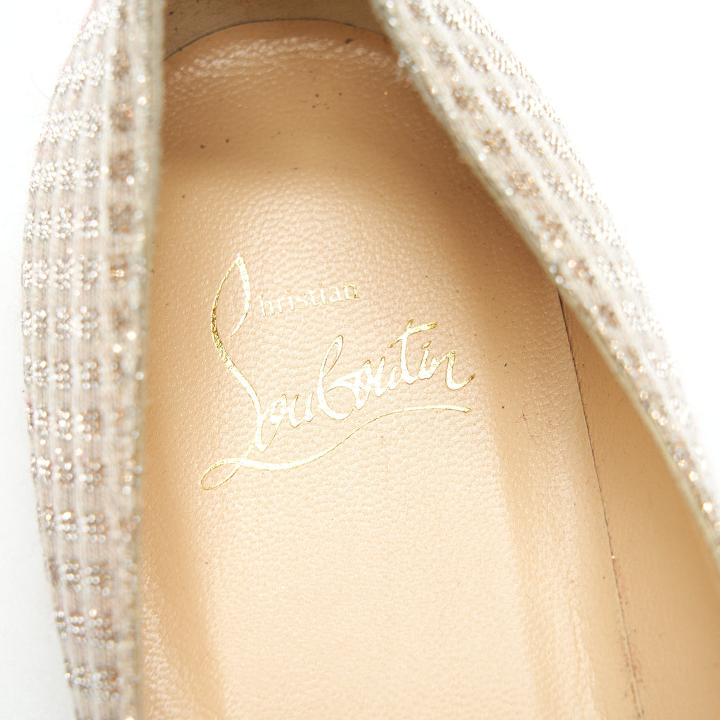 CHRISTIAN LOUBOUTIN SPIKYSHELL FLAT NUDE/ WHITE GOLD