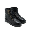 CHANEL LEATHER LACE UP BOOTS BLACK