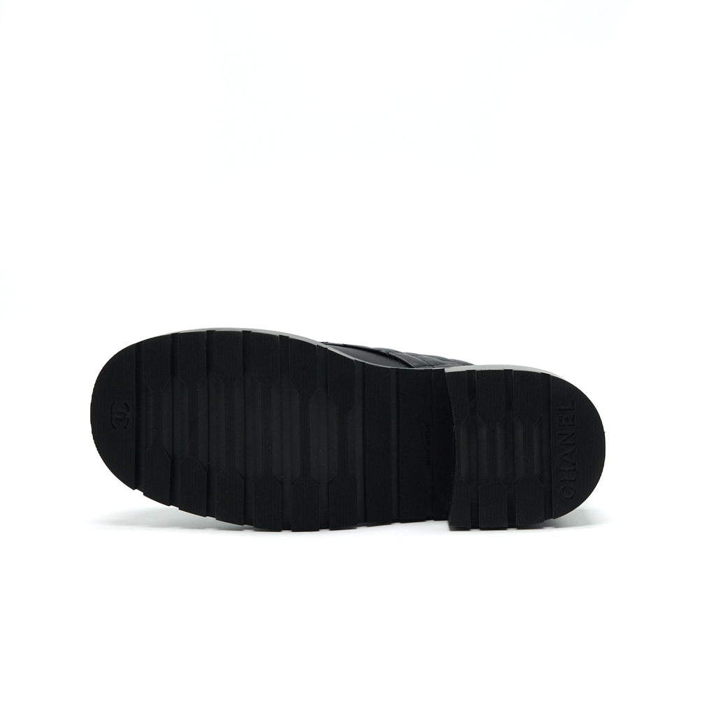 CHANEL LEATHER LACE UP BOOTS BLACK