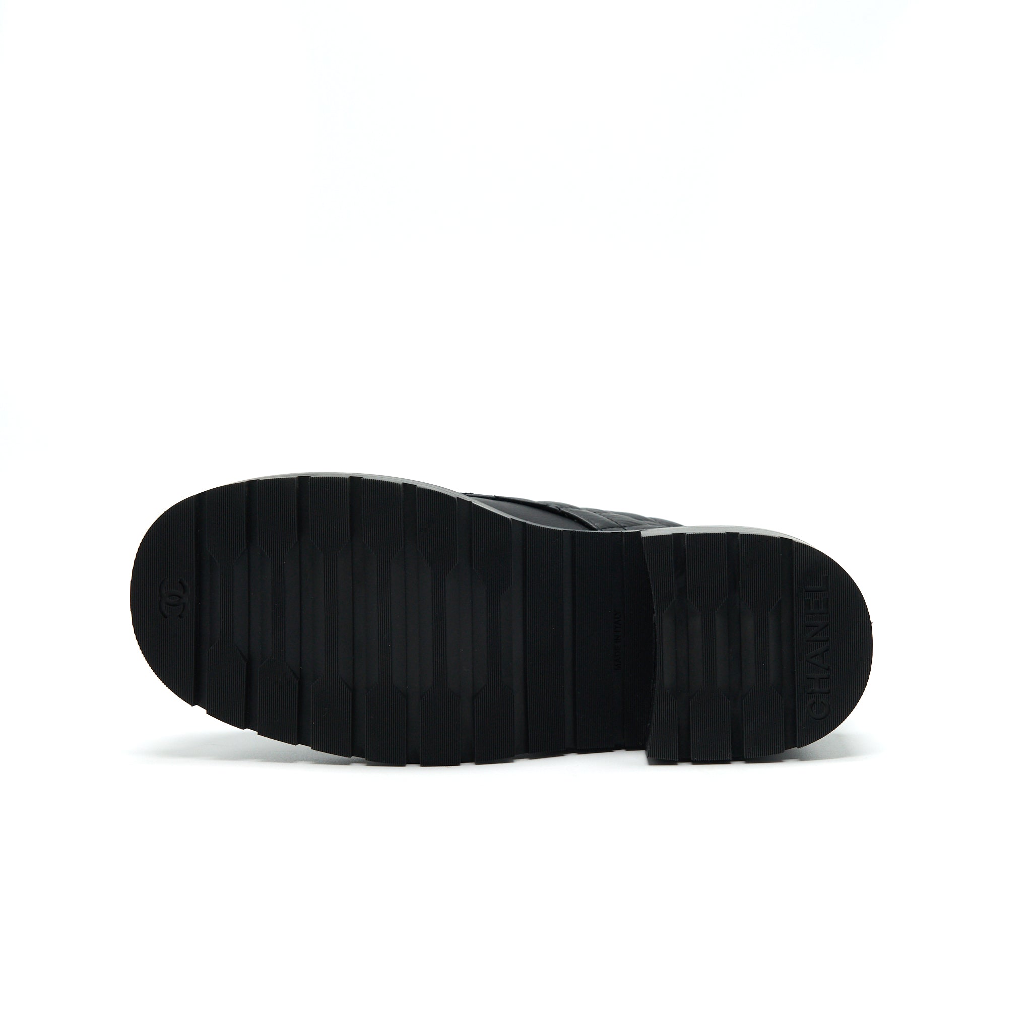 CHANEL LEATHER LACE UP BOOTS BLACK