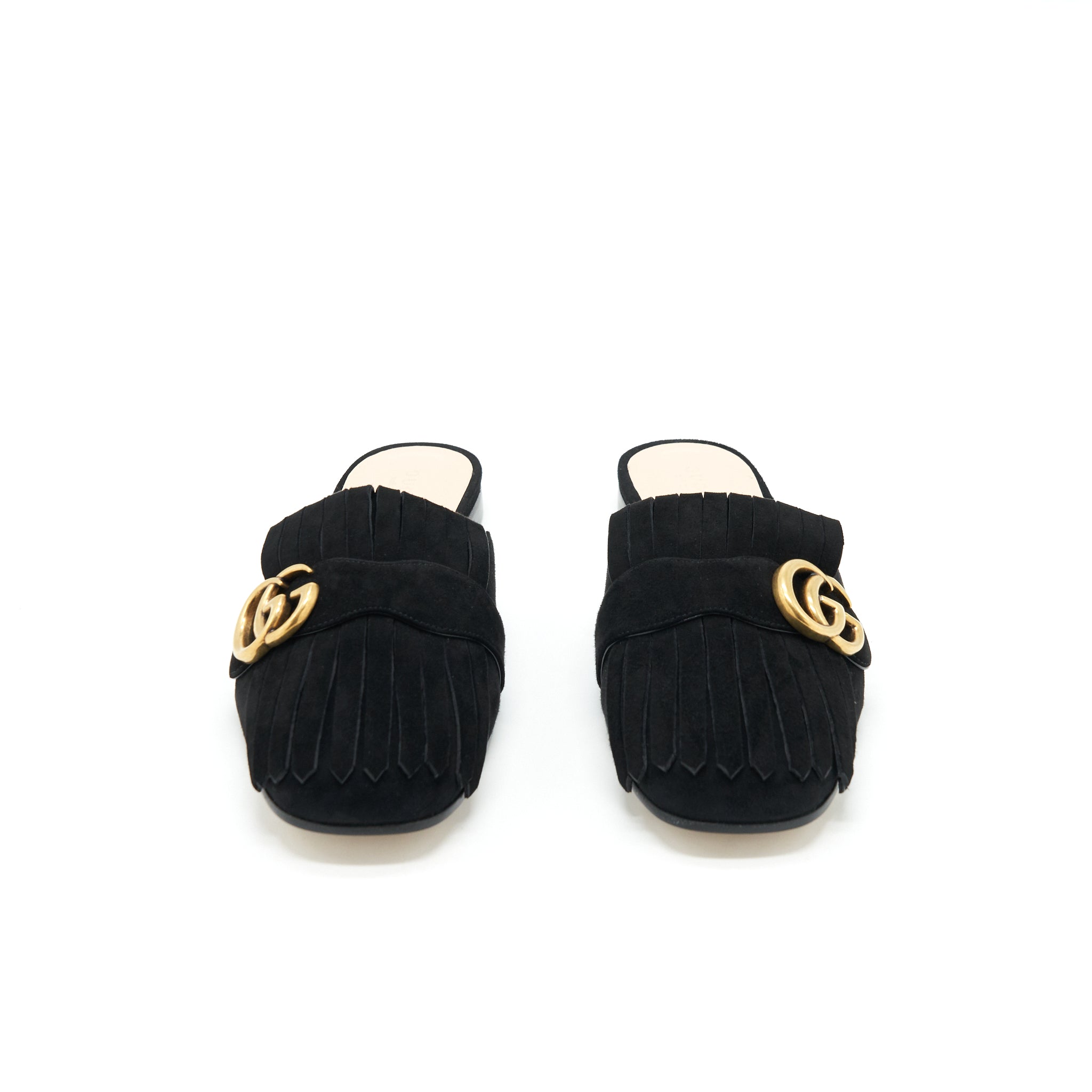 GUCCI GG SUEDE LEATHER MULES BLACK
