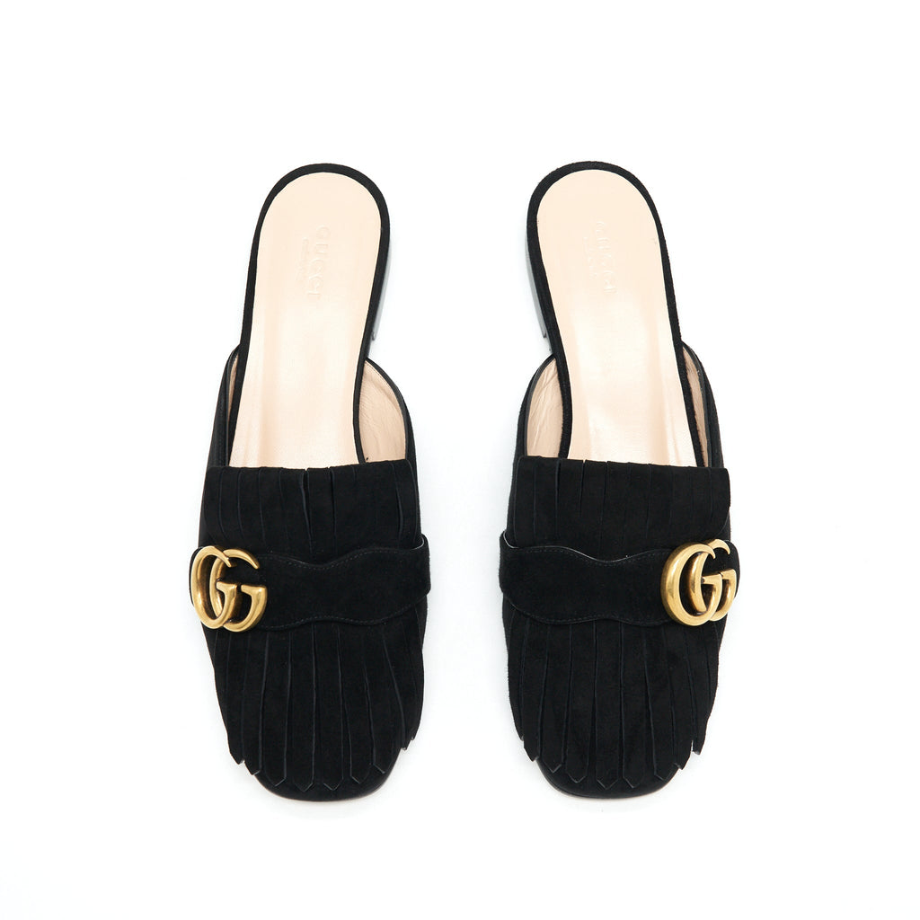 GUCCI GG SUEDE LEATHER MULES BLACK
