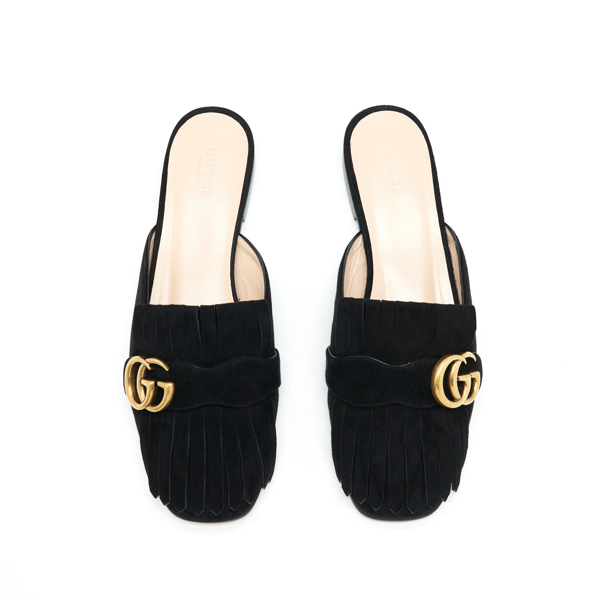 GUCCI GG SUEDE LEATHER MULES BLACK