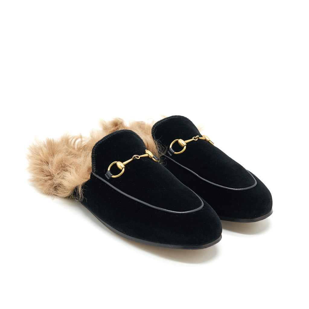 GUCCI VELVET MULES FUR BLACK