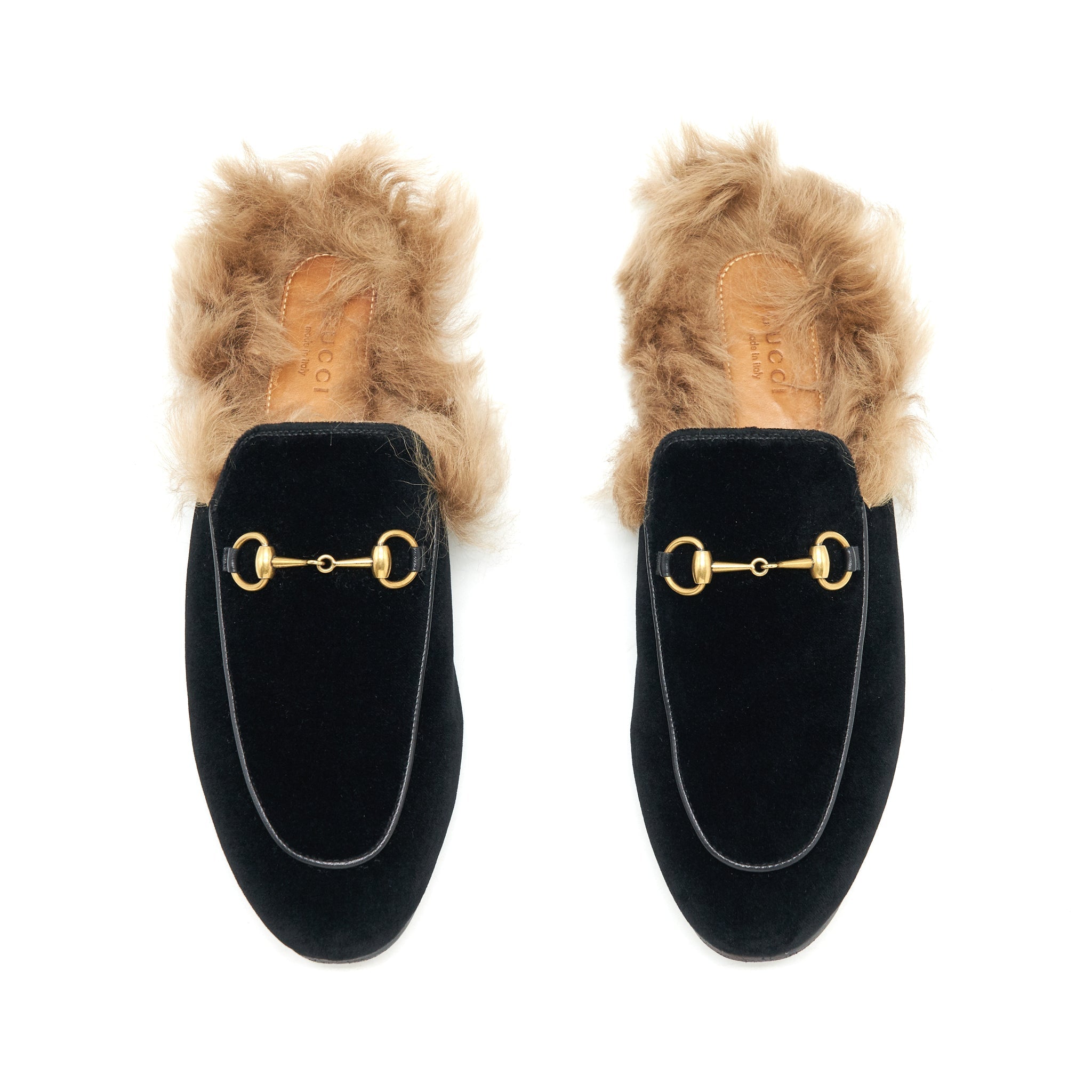 GUCCI VELVET MULES FUR BLACK