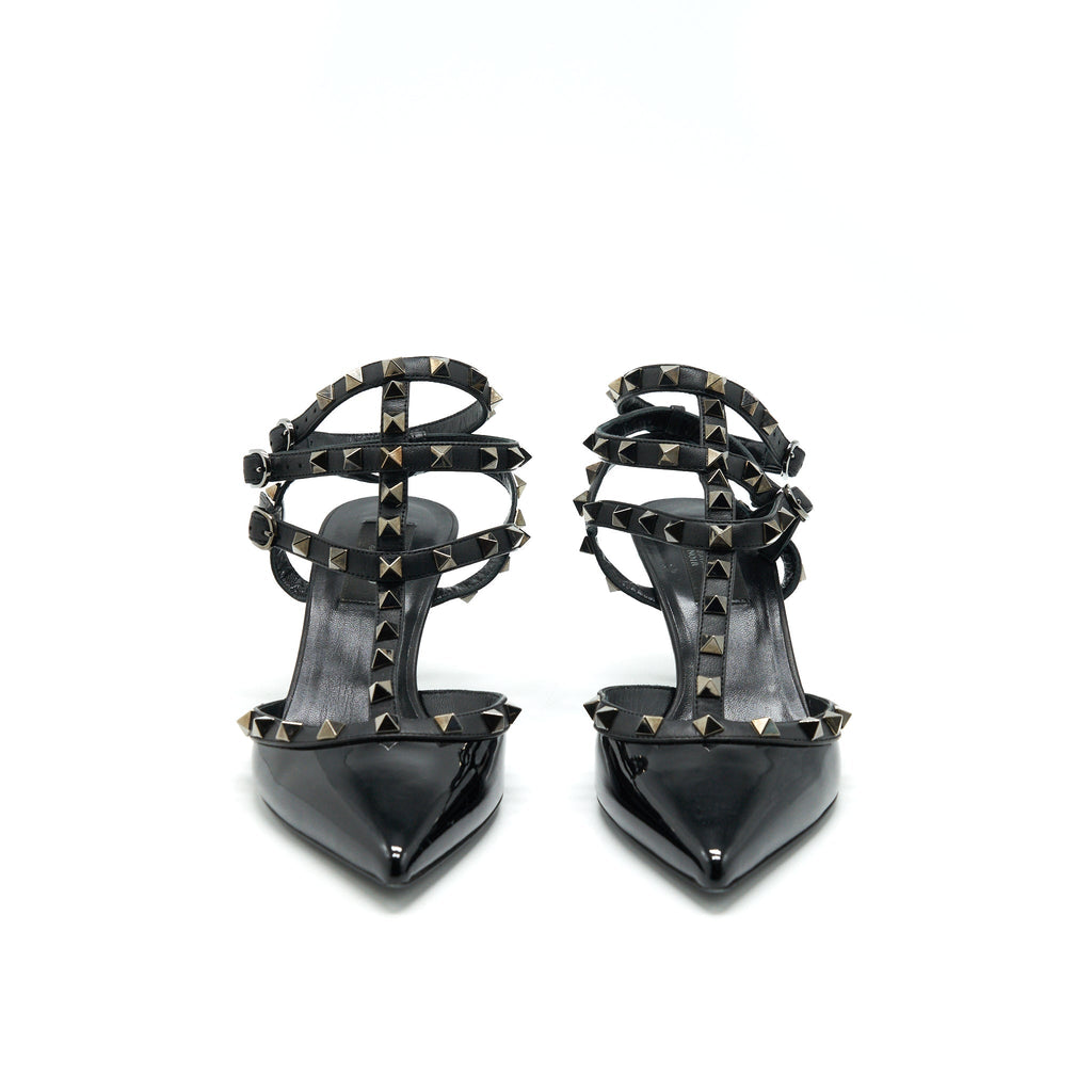VALENTINO ROCKSTUD PATENT CAGED PUMP BLACK