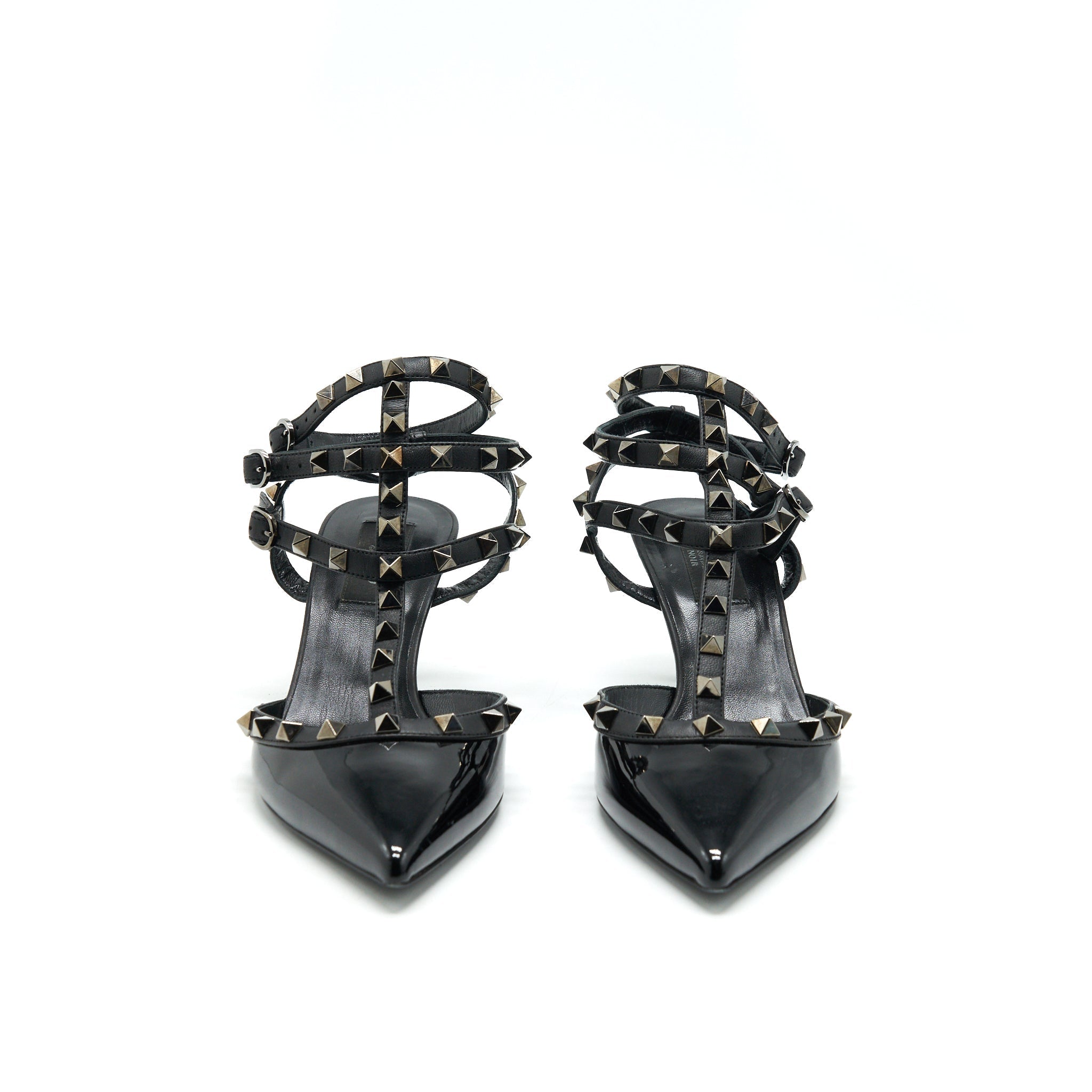 VALENTINO ROCKSTUD PATENT CAGED PUMP BLACK
