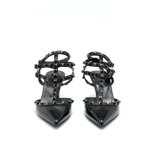 VALENTINO ROCKSTUD PATENT CAGED PUMP BLACK