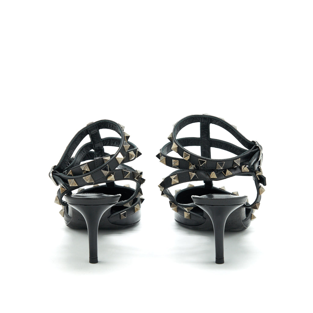 VALENTINO ROCKSTUD PATENT CAGED PUMP BLACK