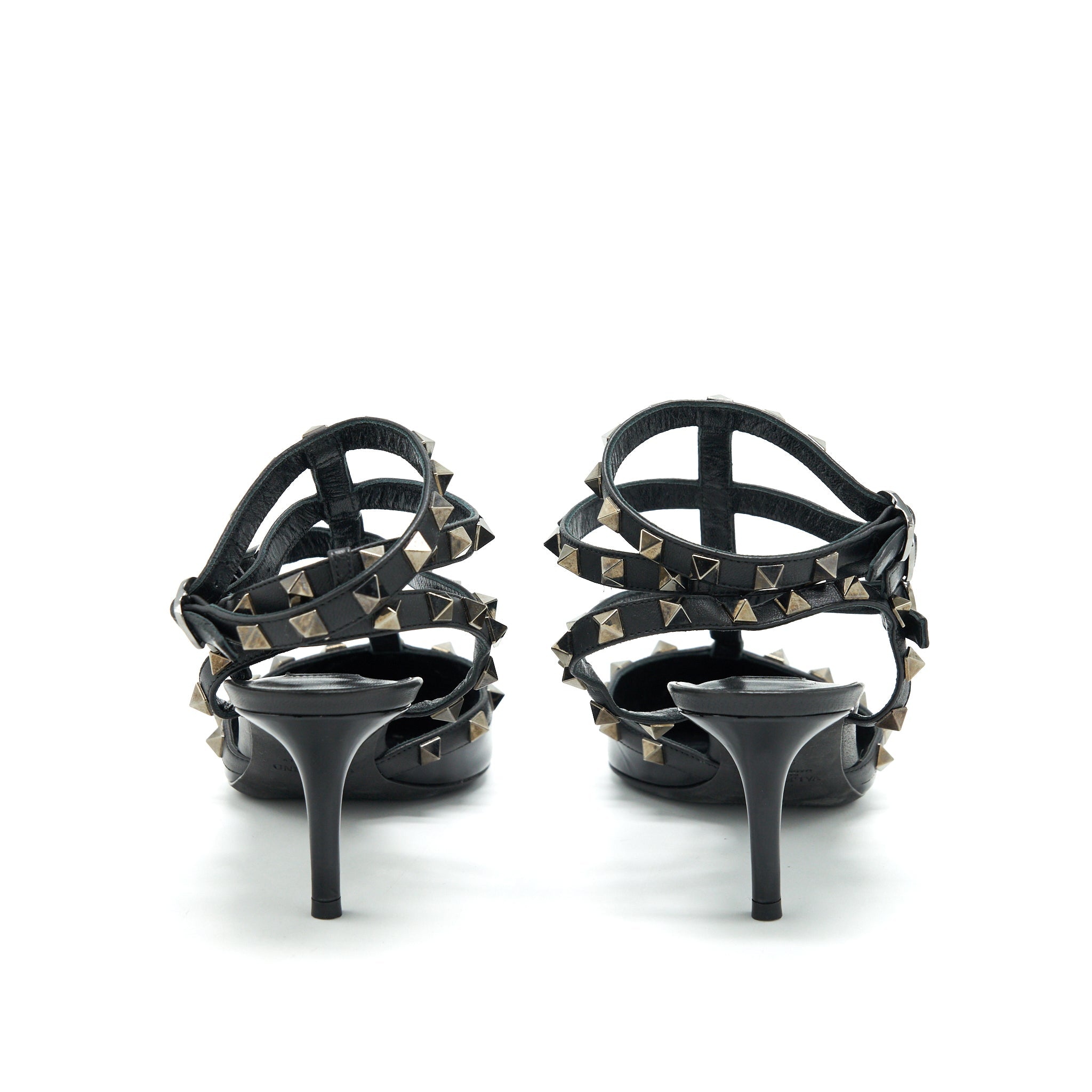VALENTINO ROCKSTUD PATENT CAGED PUMP BLACK