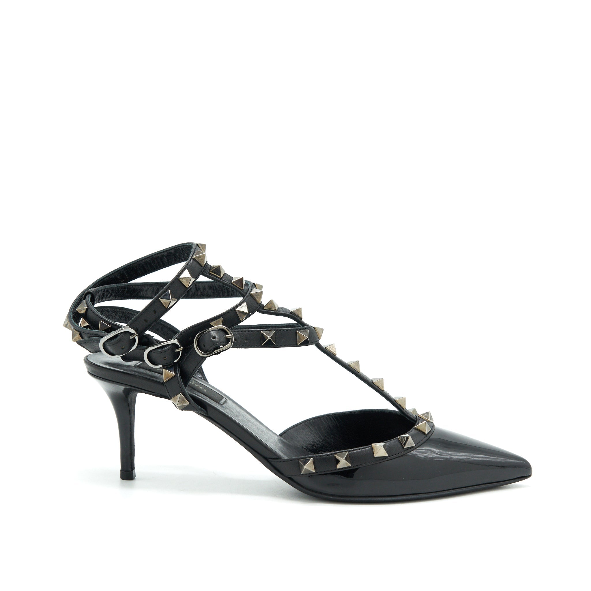 VALENTINO ROCKSTUD PATENT CAGED PUMP BLACK