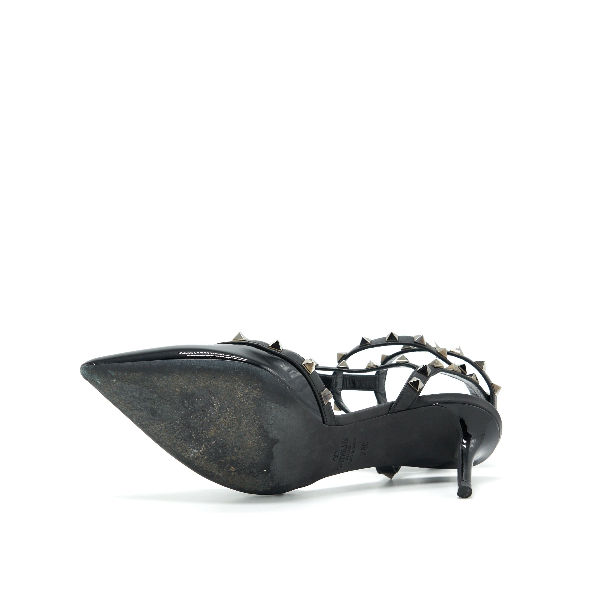 VALENTINO ROCKSTUD PATENT CAGED PUMP BLACK