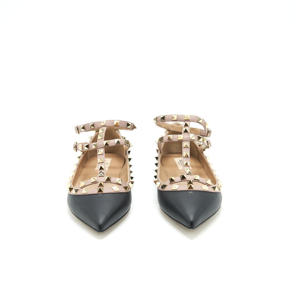 VALENTINO CAGED ROCKSTUD BALLET FLATS BLACK