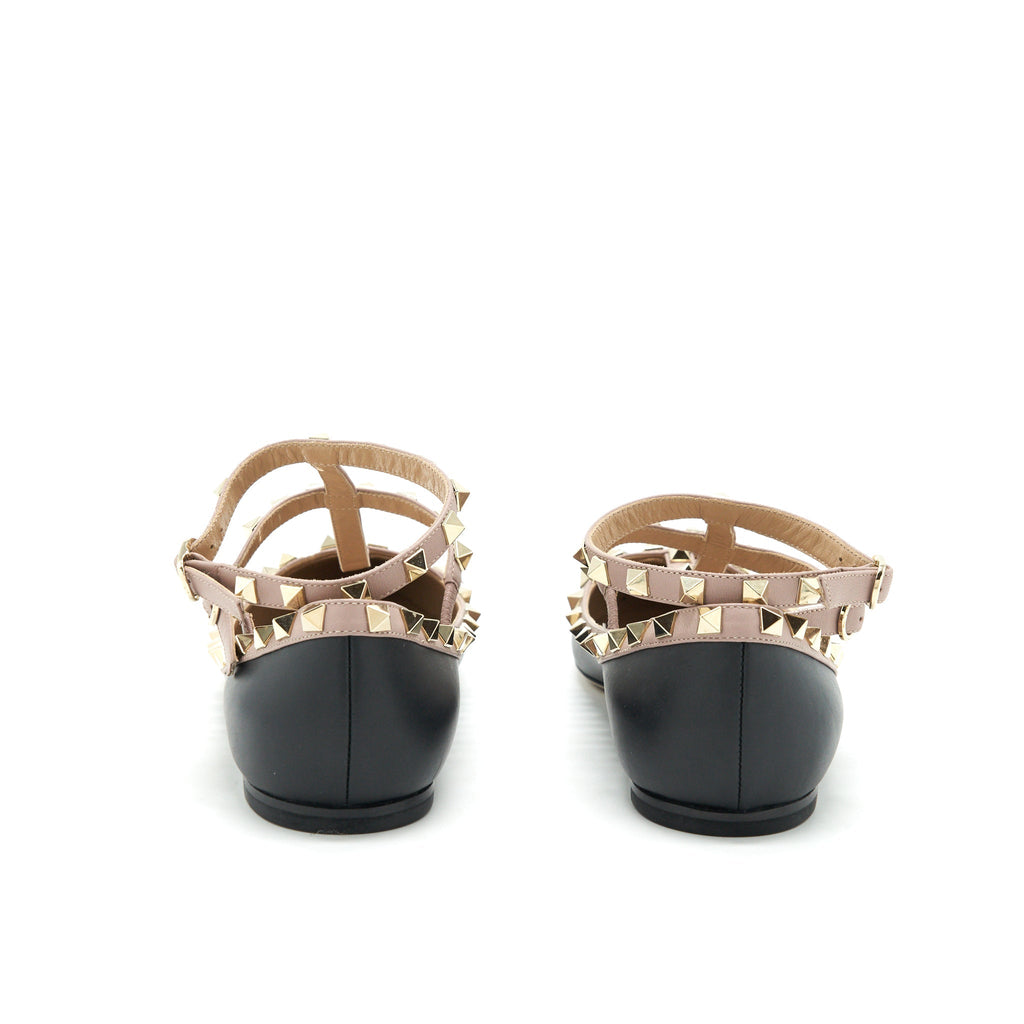 VALENTINO CAGED ROCKSTUD BALLET FLATS BLACK