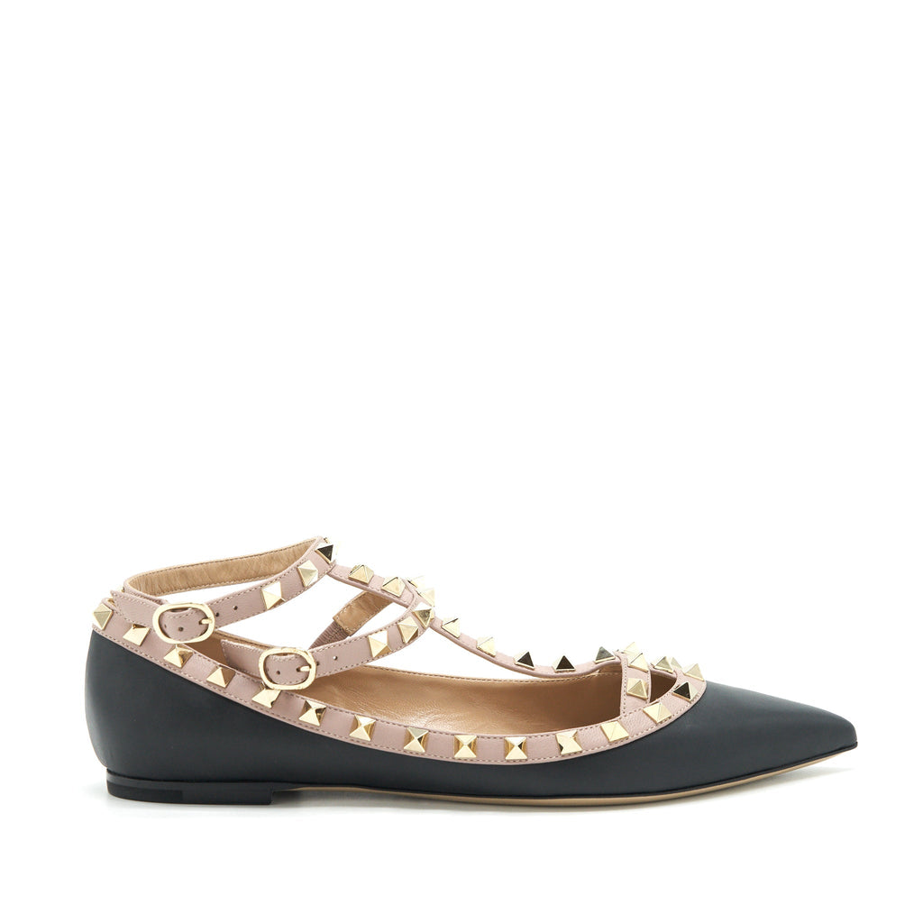 VALENTINO CAGED ROCKSTUD BALLET FLATS BLACK