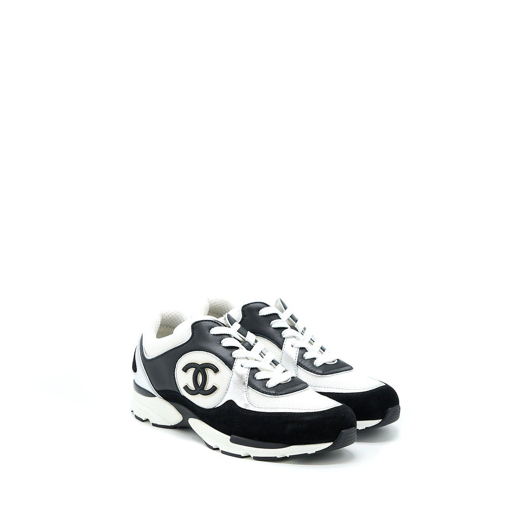 CHANEL TRAINERS SUEDE BLACK/WHITE/SILVER