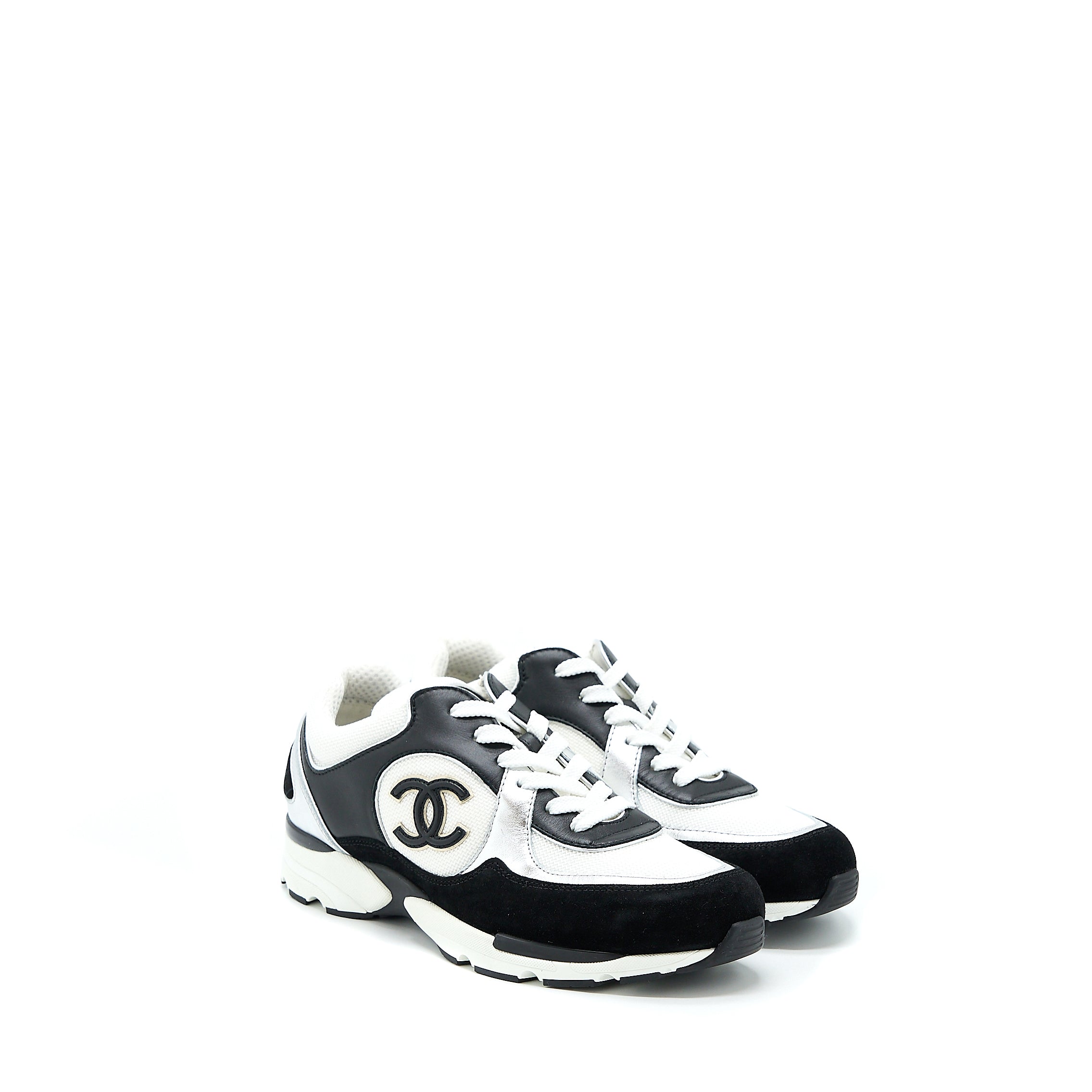 CHANEL TRAINERS SUEDE BLACK/WHITE/SILVER