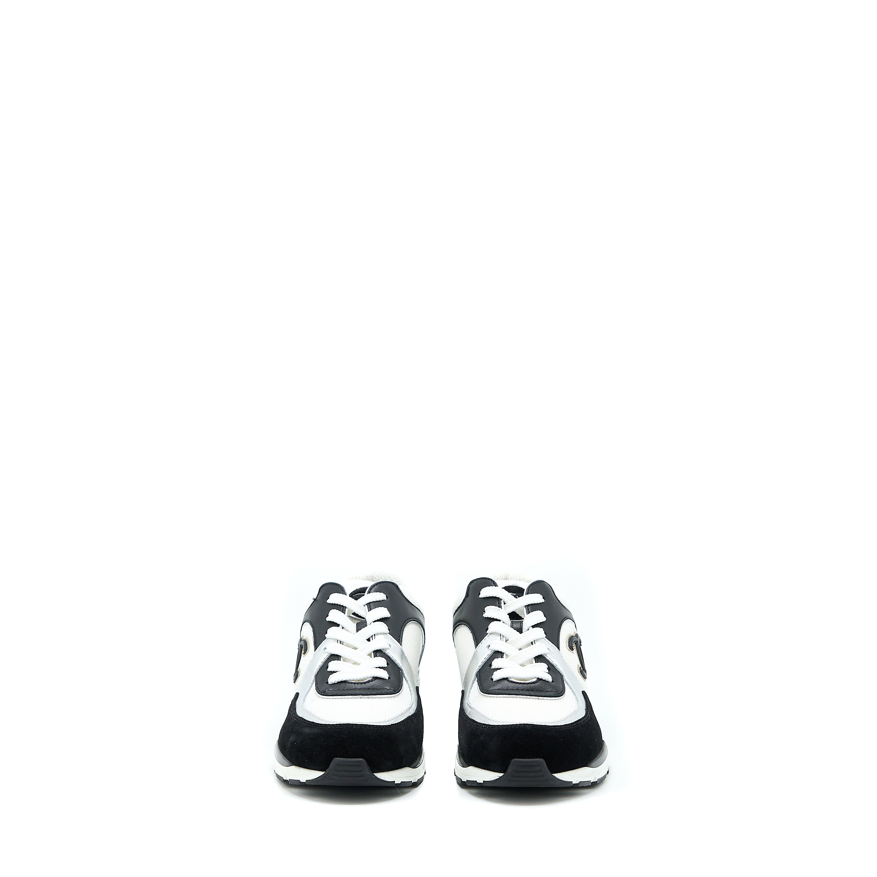 CHANEL TRAINERS SUEDE BLACK/WHITE/SILVER